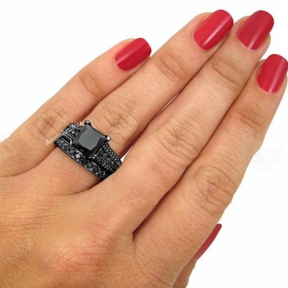NEW 💎18K BLACK SAPPHIRE STERLING SILVER RING, cute Ring, shiny Ring. - Picture 2 of 7